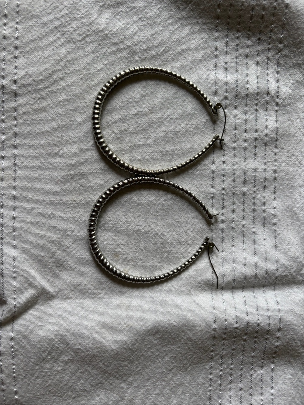 Textured Silver Hoop Earrings - Women's Accessories